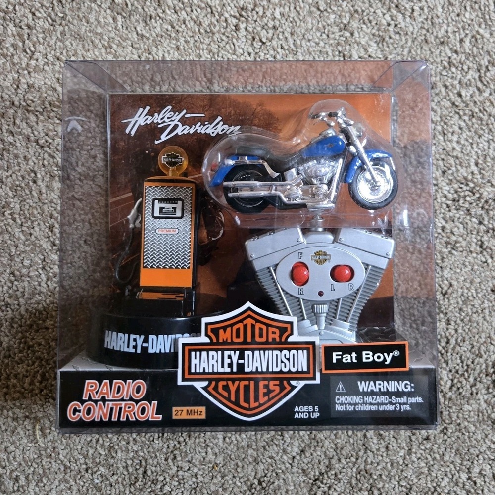 Harley-Davidson Fat Boy Radio Control Motorcycle Toy Blue Silver